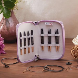 KnitPro J&#39;adore Cubics 10cm wooden interchangeable needle set with rotating cables in lavender case