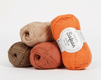 DROPS Safran cotton yarn, Colorful pure cotton yarns for summer wear, baby clothes and accessories, Yarn for crochet and knitting, 50g skein