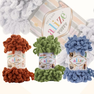 Fil Alize Puffy - 100 % micro polyester, 100 g / 9 m, fil bouclé super doux pour tricoter avec la main, gros fil pour couverture, fil automne hiver