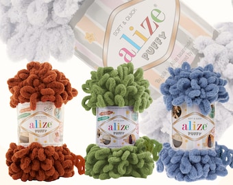 Alize Puffy Yarn – 100% Micro Polyester, 100g / 9m, Super Soft Loop Yarn for Arm Knitting, Chunky Blanket Yarn, Fall Winter Yarn