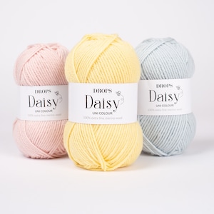 DROPS Daisy 100 Percent Merino Wool Yarn DK Weight Soft Warm Wool for Knitting and Crochet 50g