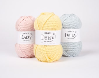 DROPS Daisy 100 Percent Merino Wool Yarn DK Weight Soft Warm Wool for Knitting and Crochet 50g