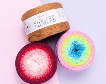 YarnArt Flowers 250g, Cotton Acrylic Gradient Yarn, Cake Yarn for Shawls Summer Tops and Crochet