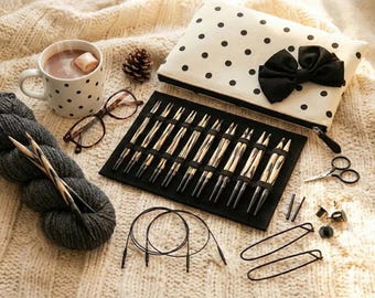 KnitPro Chérie Limited Edition Interchangeable Needle Set 13cm, Wooden Circular Knitting Needles with Swivel Cables