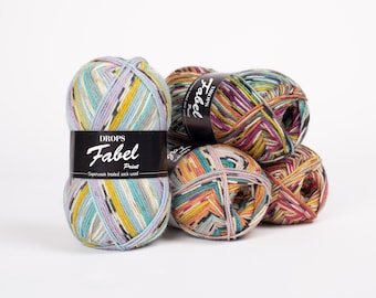 DROPS Fabel socks wool yarn, Blend wool for winter socks mittens sweaters or hats, Colorful soft yarn for knitting, Rainbow superwash wool