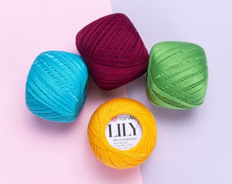 YarnArt YarnArt Lily Yarn 50g, Mercerized Cotton Crochet Yarn, Fine Cotton Yarn for Lace Crochet and Summer Projects