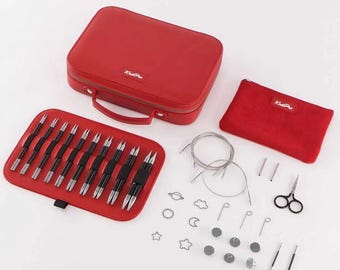 KnitPro Karbonz Elan Interchangeable Needle Set 13cm, Carbon Fiber Circular Knitting Needles Limited Edition