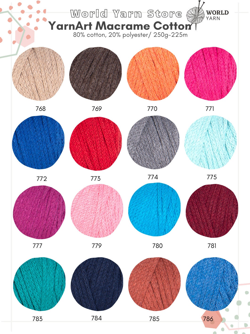 Yarnart Macrame Cotton Yarn, Macrame Cord, Polyester Rope, Yarn for DIY