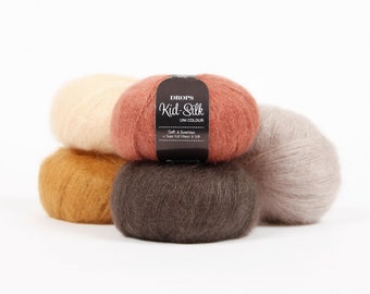 Drops Kid Silk premium soft yarn, Blend mohair and silk yarns, Luxury yarn, Crochet knitting yarns, Christmas present for crafter, 25g skein