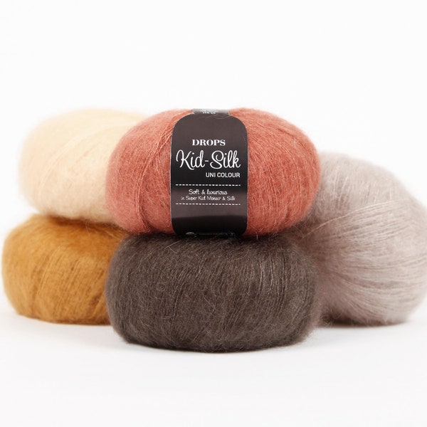 Drops Kid Silk premium soft yarn, Blend mohair and silk yarns, Luxury yarn, Crochet knitting yarns, Christmas present for crafter, 25g skein