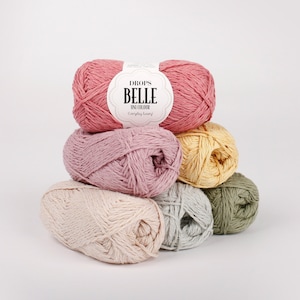 DROPS Belle yarn, Mix of cotton, Viscose and linen, Colorful yarns for summer wear or accessories, Yarn for crochet and knitting, 50g skein