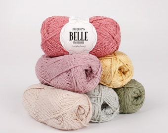 DROPS Belle yarn, Mix of cotton, Viscose and linen, Colorful yarns for summer wear or accessories, Yarn for crochet and knitting, 50g skein