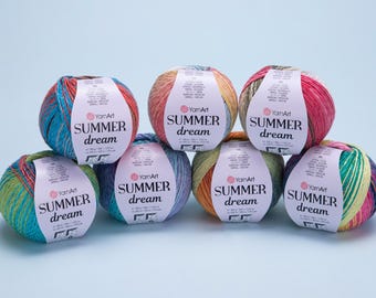 YarnArt Summer Dream Yarn 100g, Cotton Viscose Yarn, Variegated Summer Yarn, Knitting and Crochet Yarn