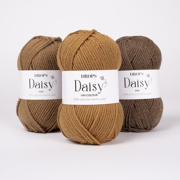 DROPS Daisy Merino Wolle, DK Kammgarn Wolle, Premium Qualität reine Wolle, Merino Wolle zum häkeln und stricken, Geschenk für Häkelbegeisterte, 50g