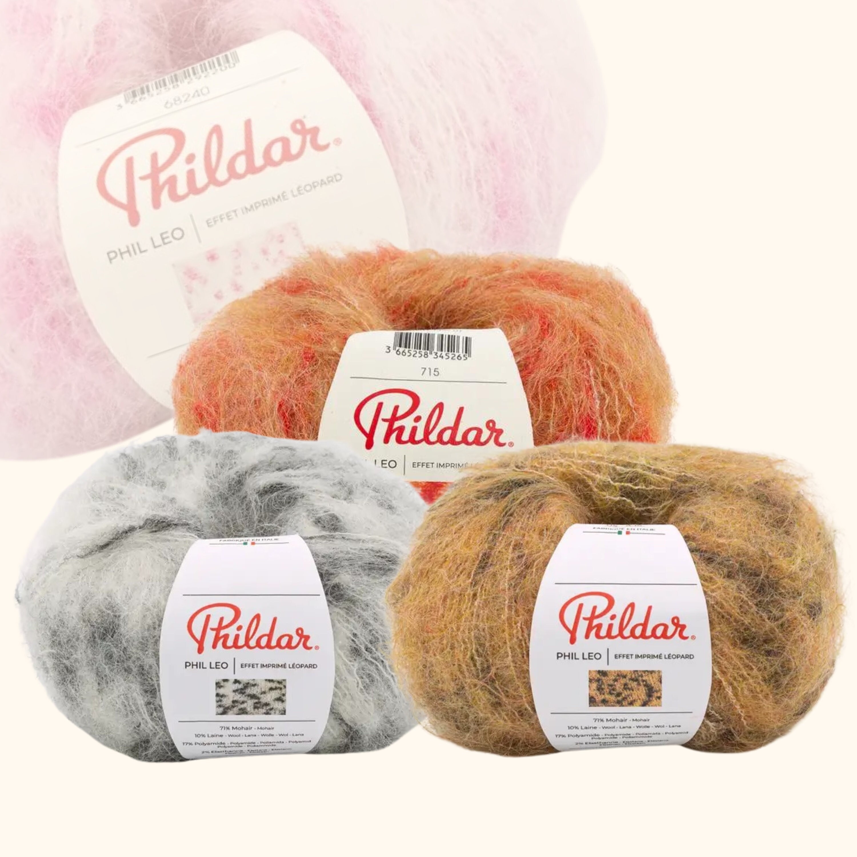 Phildar LEO Premium Mohair Yarn, Ultra Trendy Print Yarns, 50g