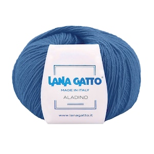 Filato Lana Gatto ALADINO, Lana merino di lusso e fibra acrilica, Made in Italy, Strumenti per lavorare a maglia all'uncinetto, Regalo perfetto per l'artigiano, 50g - 225m