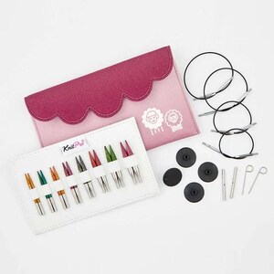 KnitPro 5cm interchangeable knitting needle set with cords – short circular wooden tips for socks and gloves