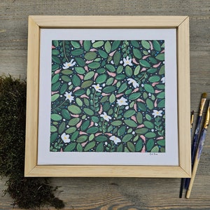 Framed Canvas Wall Art Acrylic Wildflowers Floral Botanical Leaves Hand Painted Housewarming Gift Anniversary Gift Birthday Gift