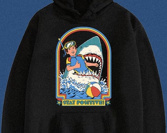 Funny Vintage Shark PNG: Stay Positive Retro Design (Digital Download)
