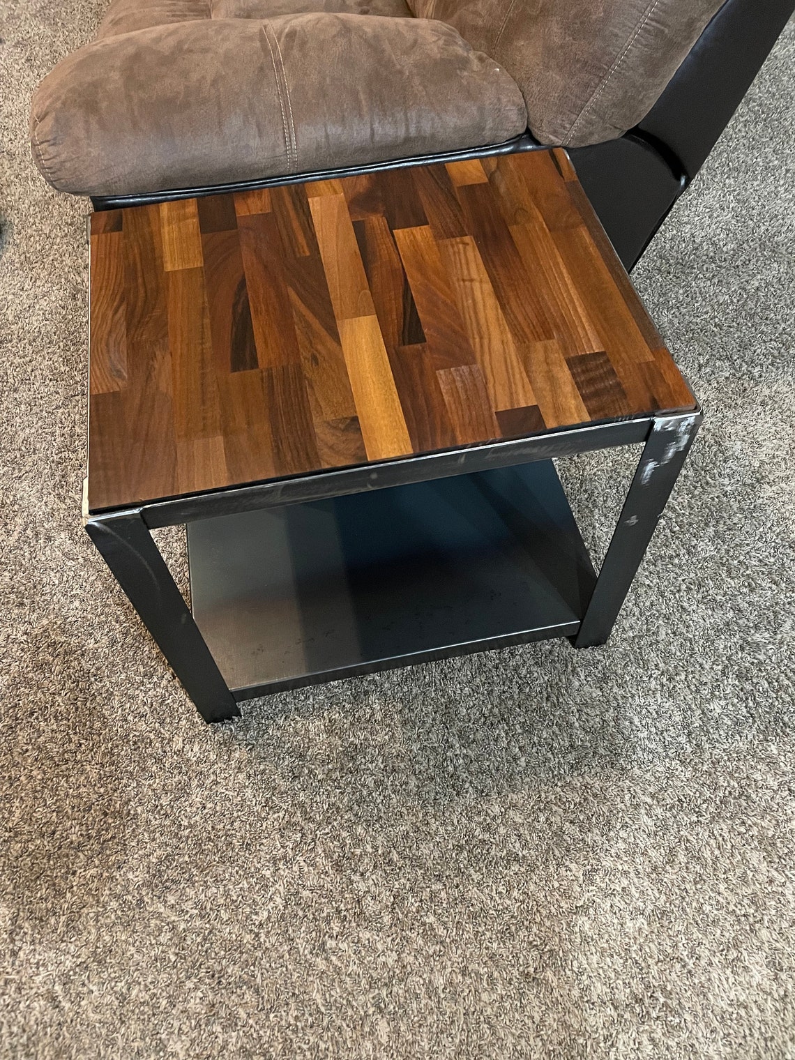 Butcher Block End Table W/metal Base Etsy
