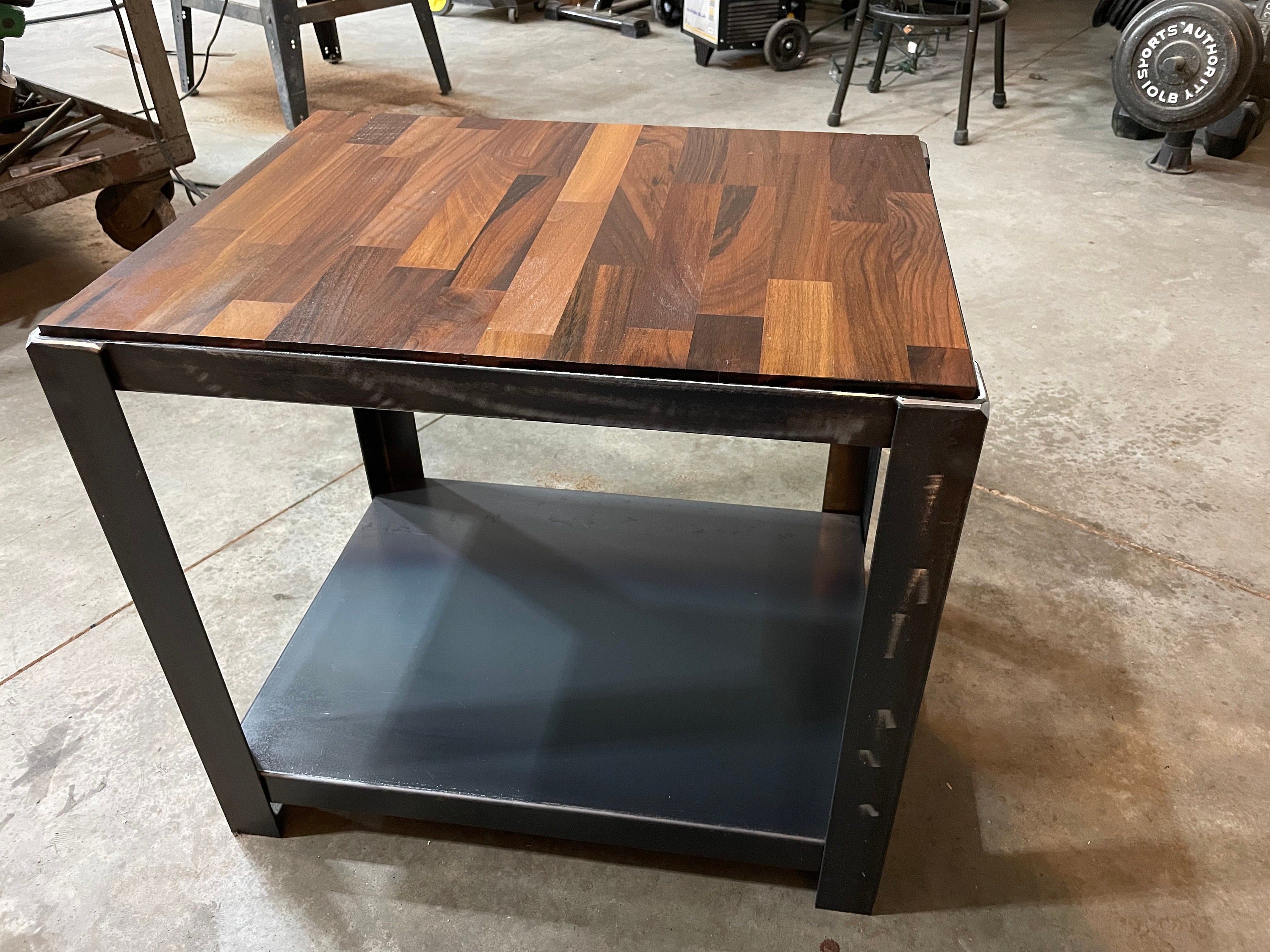 Butcher Block End Table W/metal Base Shelf - Etsy