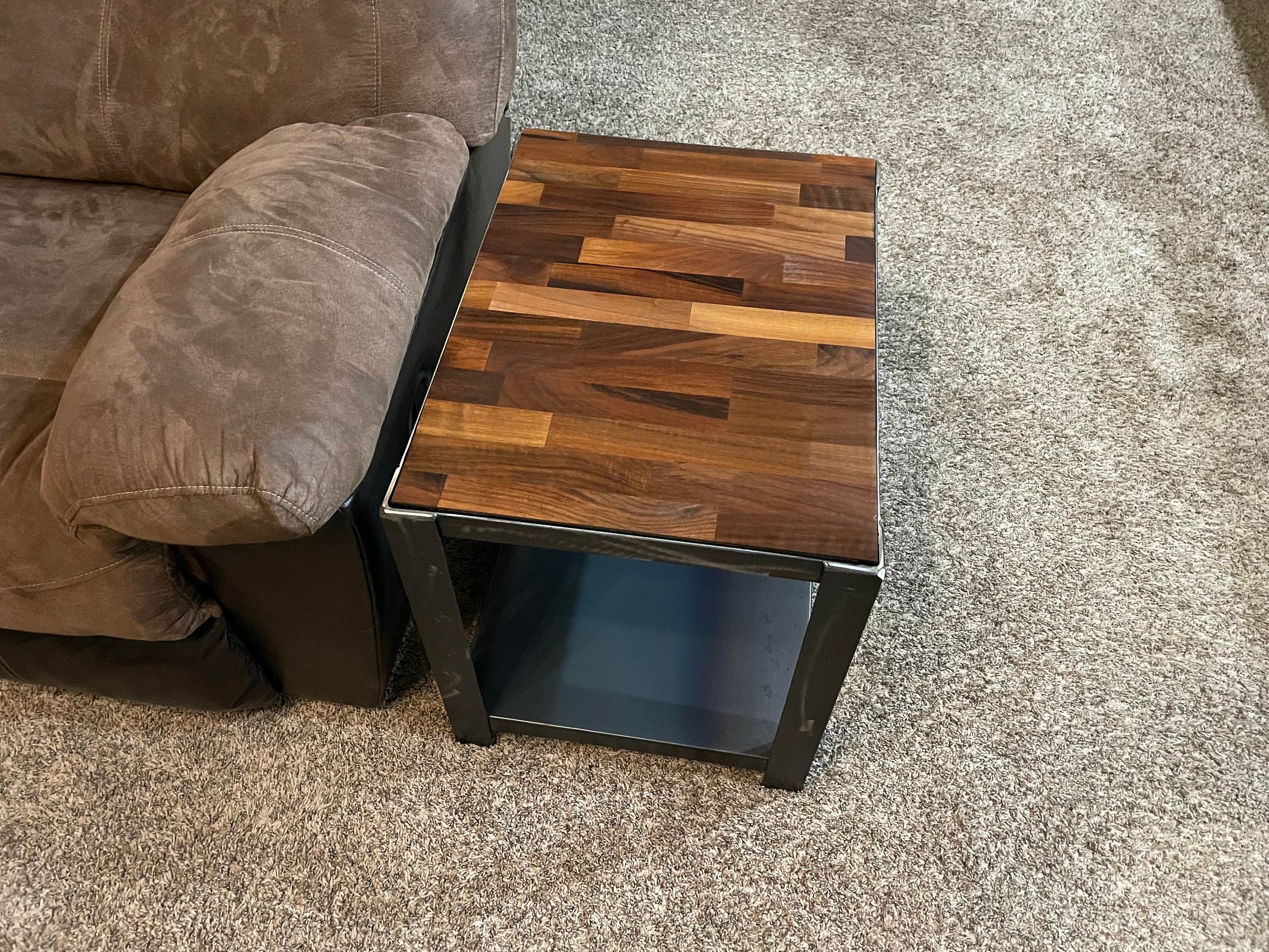 Butcher Block End Table W/metal Base Etsy