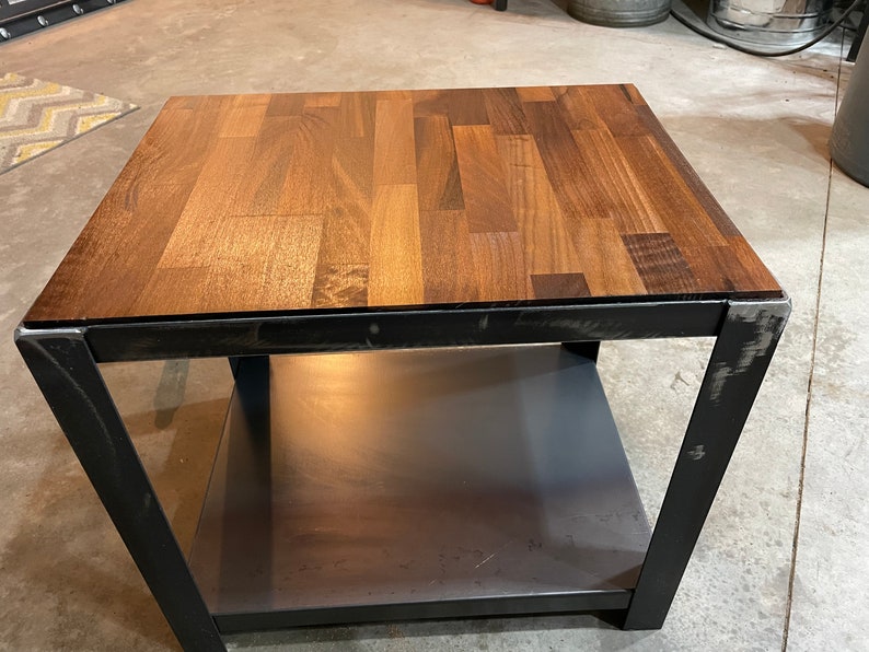 Butcher Block End Table W/metal Base Etsy