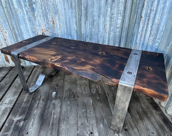 Rustic live edge coffee table W/ Metal legs