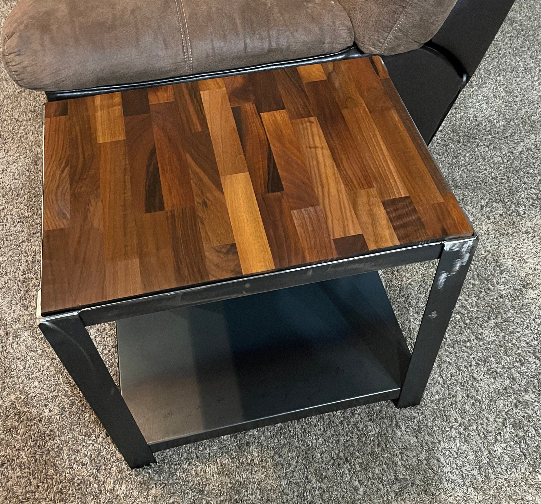 Butcher Block End Table W/metal Base Etsy