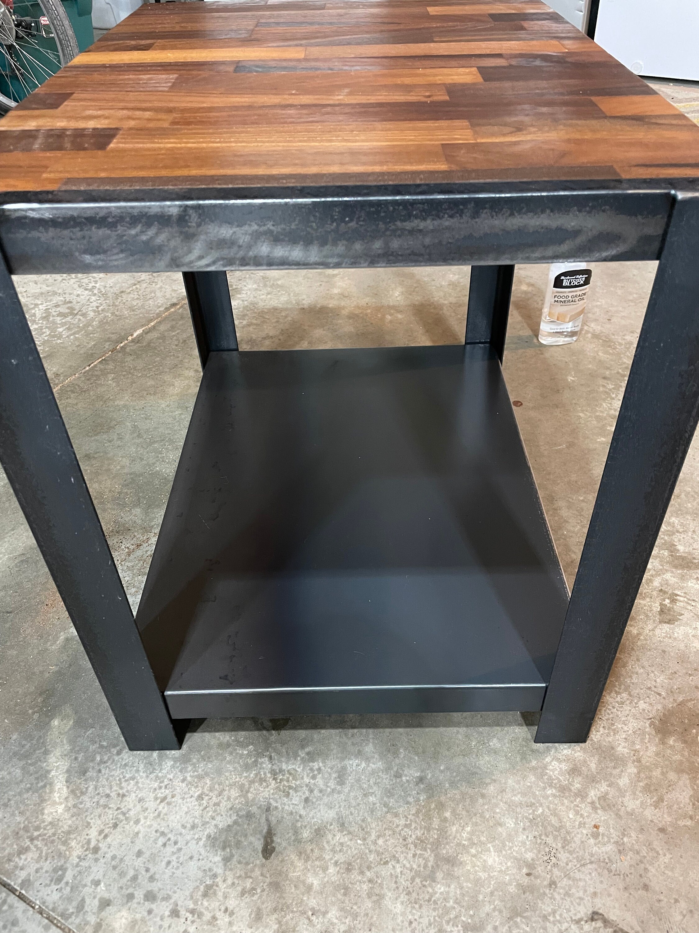 Butcher Block End Table W/metal Base Shelf Etsy