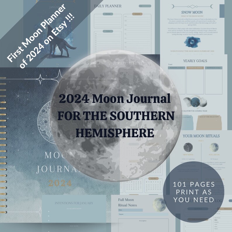 2024 Australia Full Moon Journal Planner Southern Hemisphere Workbook