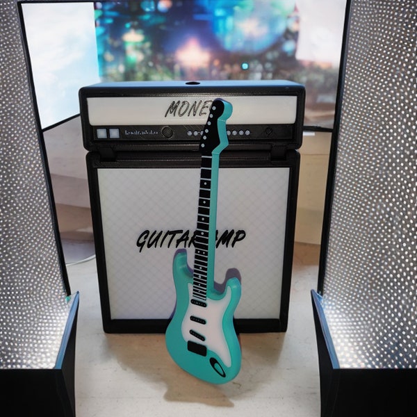 Gitarren Spardose AMP Magnet Deckel mit Gitarre 18x14x6 cm