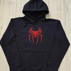 Sudadera con capucha, bordado, araña, araña, negro, rojo, héroe, regalos, cumpleaños, personalizado, dibujo de anime
