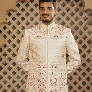 Ivory Sherwani for Groom, Stylish Man sherwani, Wedding Wear sherwani, Groom wear sherwani, white sherwani, Indian sherwani, Groom output,