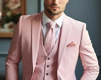 メンズホットピンク3ピーススーツ：ヴィンテージスタイルの