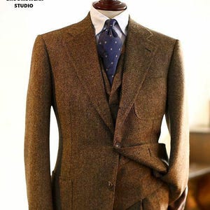Men&#39;s Premium Brown Herringbone TWEED Woolen Suit For Wedding, Groom and Groomsmen suit, Occasion wear suit, Business suit, Winter Suit ,