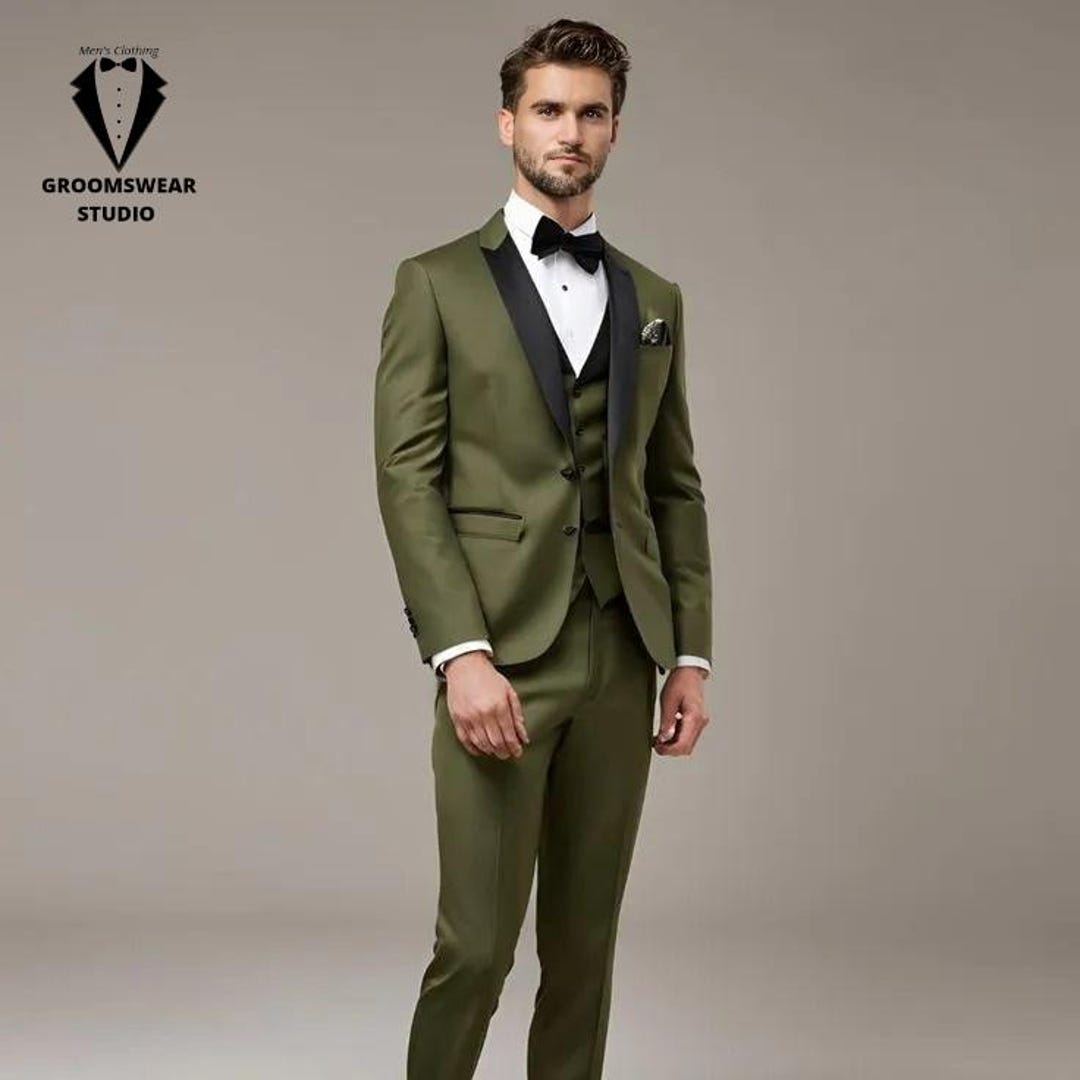 Olive Green Tuxedo Suit: Men's 3-piece Wedding Groom Suit - Etsy