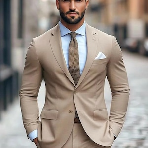 Beige Men Suit, Wedding Suit, Groom wear and groomsmen suit, summer suit,  dinner suit, men party wear suit, Groom Suit, Tan suit
