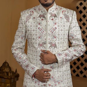 Class white Sherwani for men, Man sherwani, Men Wedding sherwani, Groom sherwani, white sherwani, groom outfit, Indian groom wedding dress,
