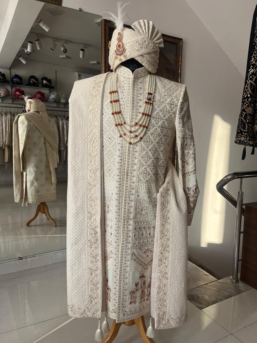 Groom Shaan Wedding And Designer Clothes PREMIUM Ivory SHERWANI