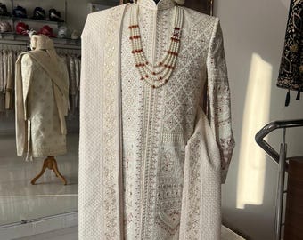 PREMIUM Ivory SHERWANI For Groom, Indian groom dress, groom sherwani, sherwani men wedding white, groom wedding outfit, groom outfit,