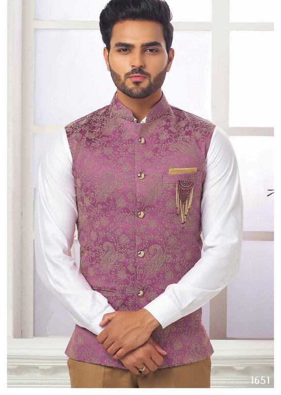 Men's Nehru Jacket: Luxury Dusty Rose Ethnic Wedding Wear
