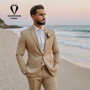 Men&#39;s premium Beige Two Piece Suit For wedding, Groom and Groomsmen suit, summer suit, dinner suit, summer suit, Gift for men, Costom suit