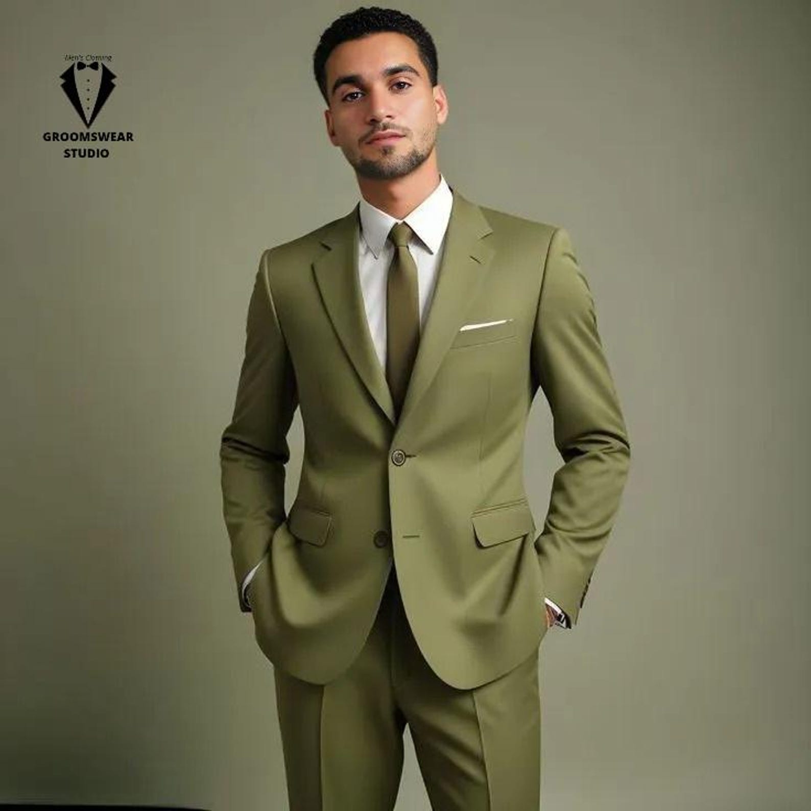Class Olive green jacket suit by Luxe Muet