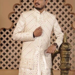 Ivory Sherwani for men, Luxury Stylish sherwani, Wedding Wear sherwani, Groom wear sherwani, white sherwani, groom outfit, Maharaja Sherwani