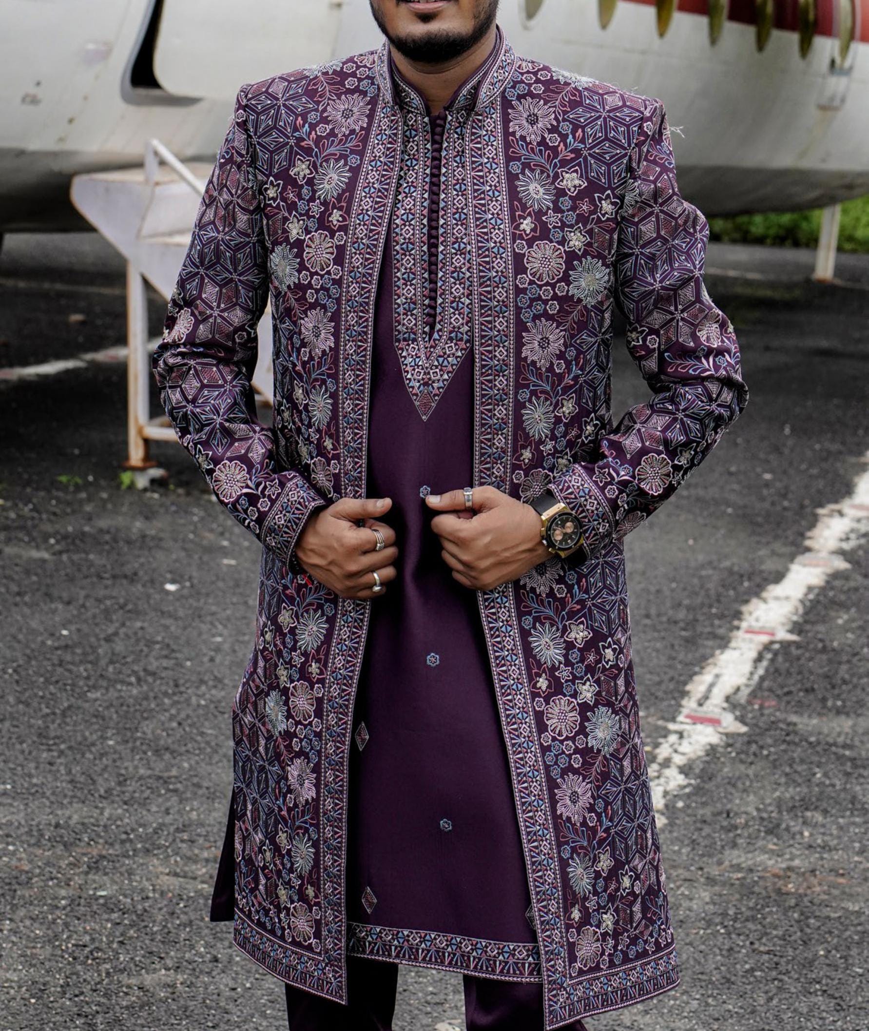 purple indo western dress for men Mens Sherwani Nawabi Engagement Dress For Men Buy Purple Indo Western  Sherwani: Indian Groom Wedding Outfit