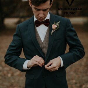 Royal Elegance,  Green Tweed/Woolen men&#39;s Suit for Groom, Groomsmen suit, wedding suit, Engagement  suit, party wear suit, Tailored Suit