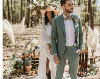Classic Two piece Sage Green men&#39;s Suit For Groom and Groomsmen suit, wedding suit, Engagement prom suit, party wear suit, Business suit