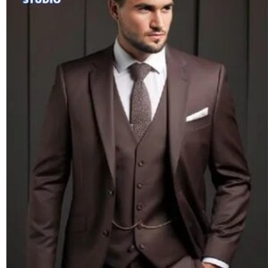 Men&#39;s premium Chocolate Brown Three Piece suit For wedding, Groom and Groomsmen suit, Engagement prom suit, party wear suit, Costom suit