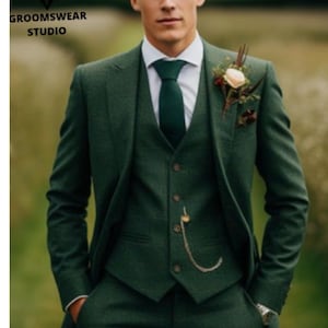 FINEST TWEED Men Suit,Green tweed suit men, Groomsmen suit , 3 piece suit, winter suit, men vintage suit, men wedding suit, groom tweed suit